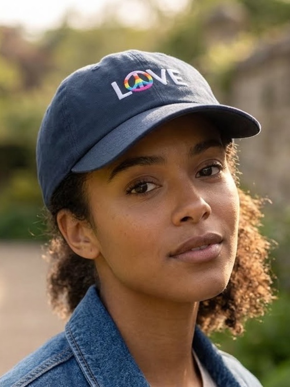 BP. Navy Blue ‘LOVE' Embroidered Baseball Cap Peace Sign NEW One Size NWT